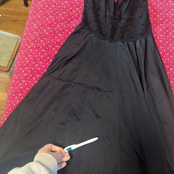 Vintage Olga Lace Satin Nightgown Lingerie Evening Gown 1970’s Black - Picture 9 of 13
